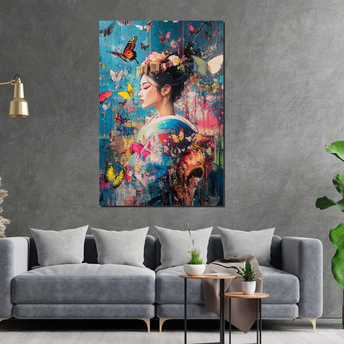 Geisha Butterfly Art Colorful Kimono Portrait Modern Art Poster - Image 2