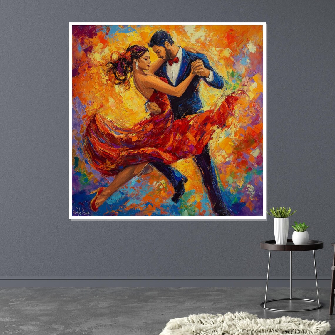 Tango Dancers in Fiery Orange Colorful Impressionist Art Poster - Image 3