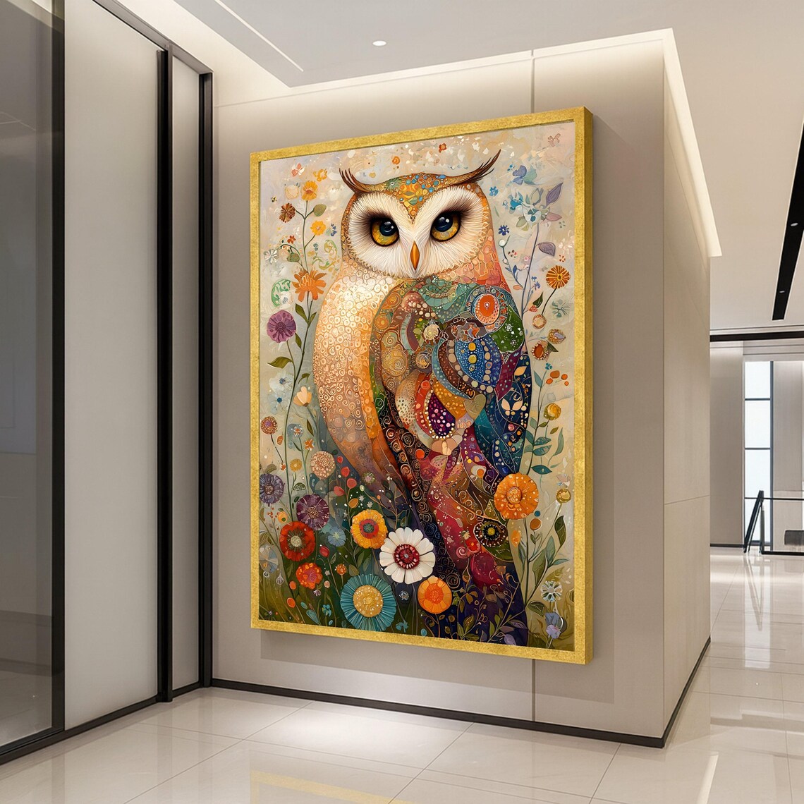 Colorful Mosaic Owl Floral Garden Intricate Boho Bird Art Poster