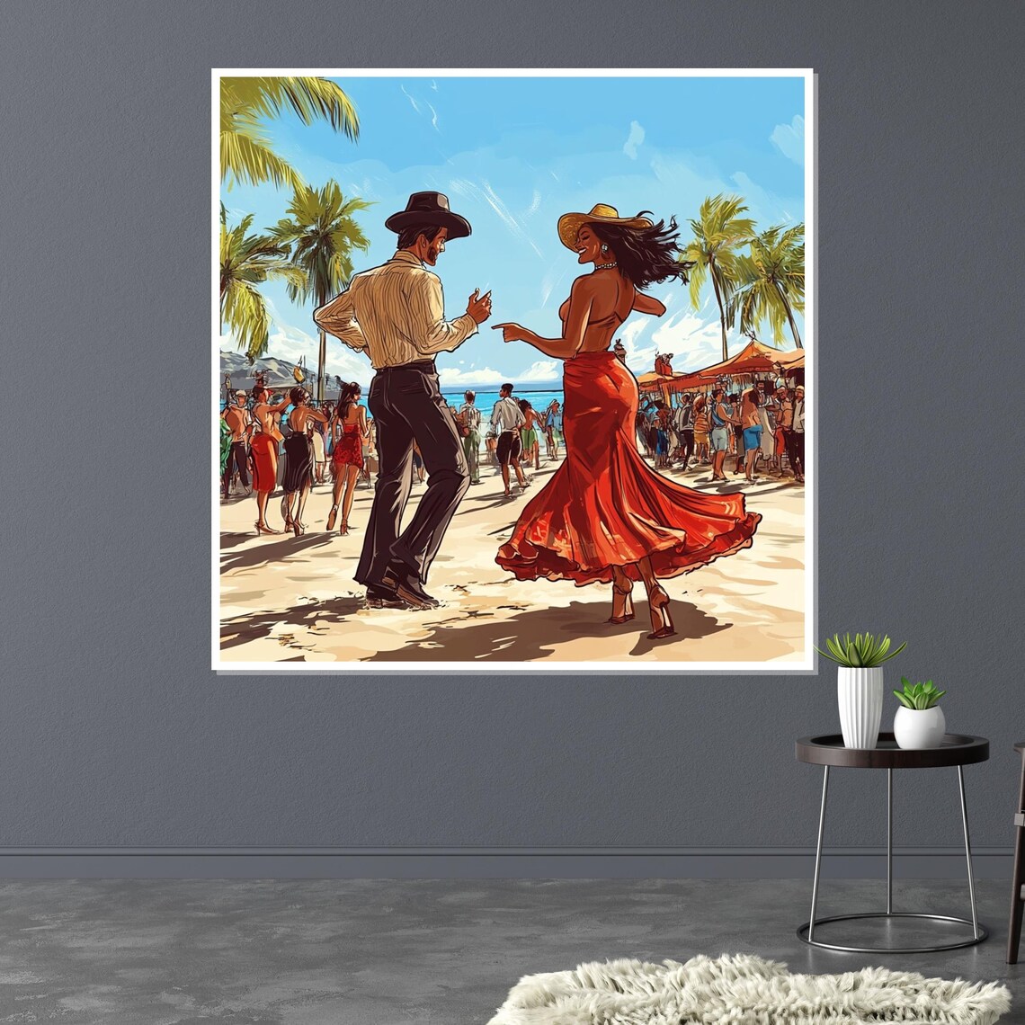 Beach Fiesta Dancing Couple Palm Trees Retro Party Art Poster - Image 3