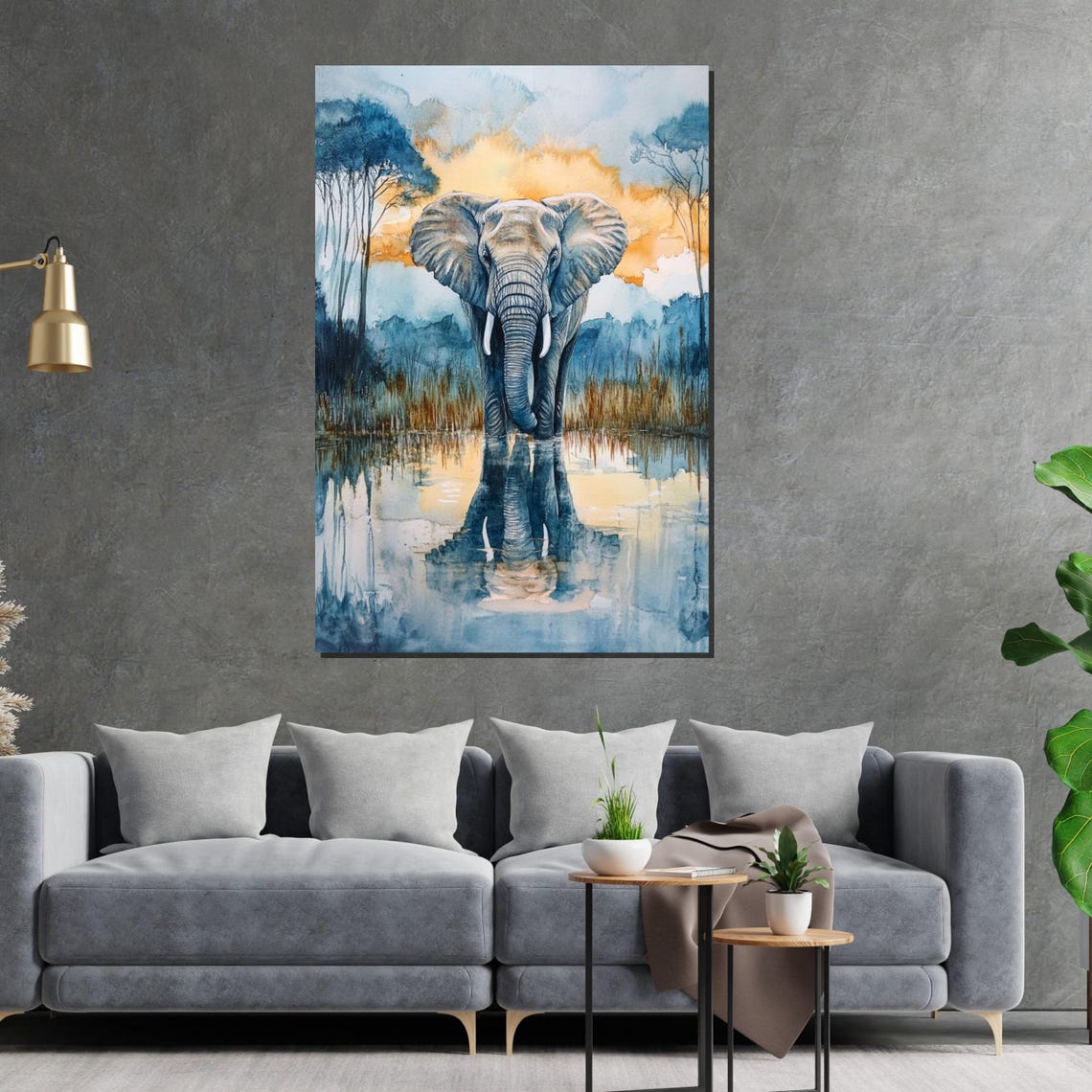 Elephant Watercolor Sunset Reflection Gentle Safari Art Poster - Image 2