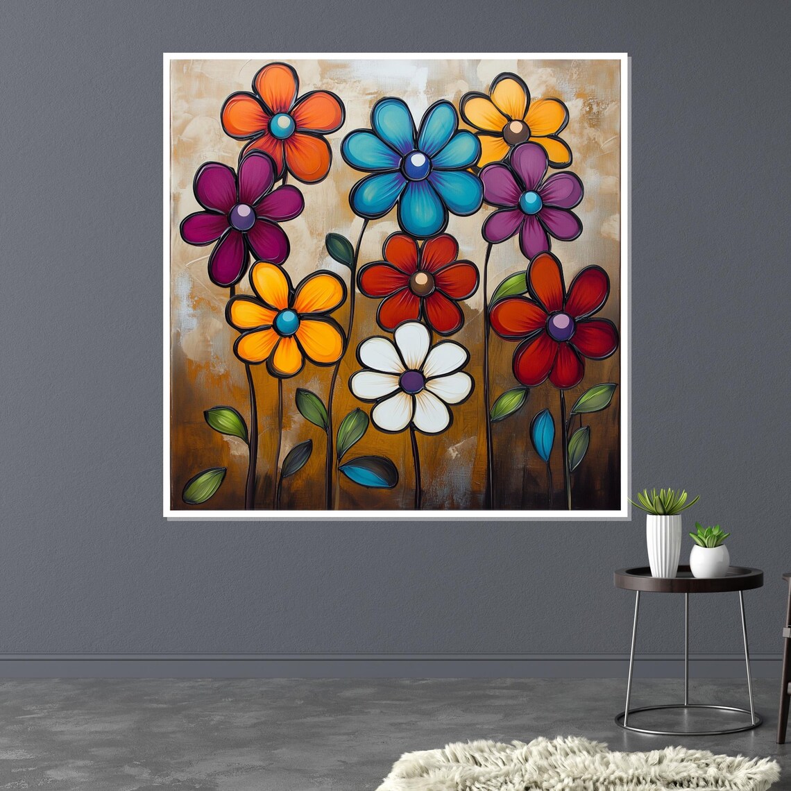 Whimsical Folk Art Flowers Colorful Naive Painting Art Poster - Image 3