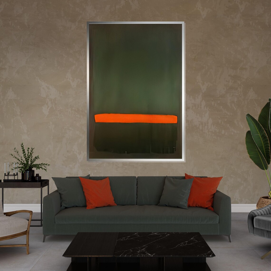 Minimalist Orange Line on Dark Green Abstract Modern Art Poster - Image 4