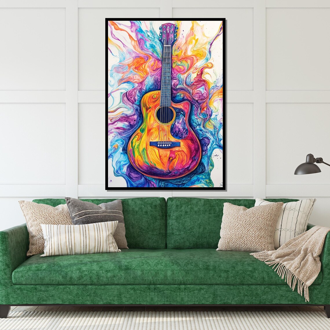 Vibrant Rainbow Acoustic Guitar Swirling Colorful Music Art Poster - Image 5