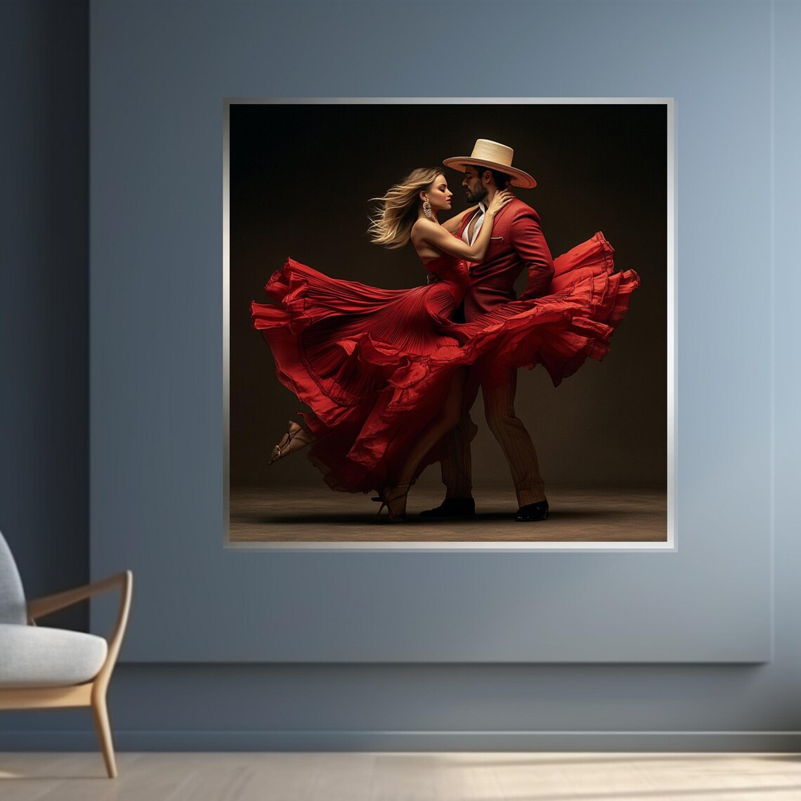 Passionate Red Dress Dance Couple Latin Rumba Night Art Poster - Image 4