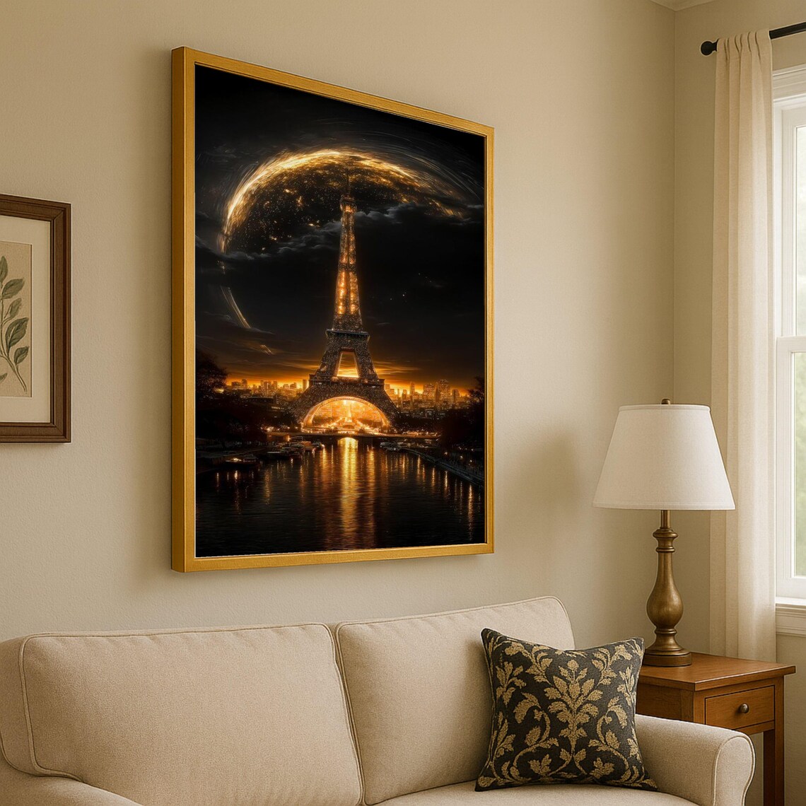 Eiffel Tower Night Paris Golden Glow Cityscape Romantic Landmark Wall Art
