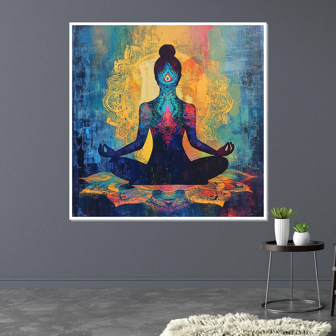 Meditating Woman Chakra Silhouette Mandala Art Spiritual Poster - Image 3