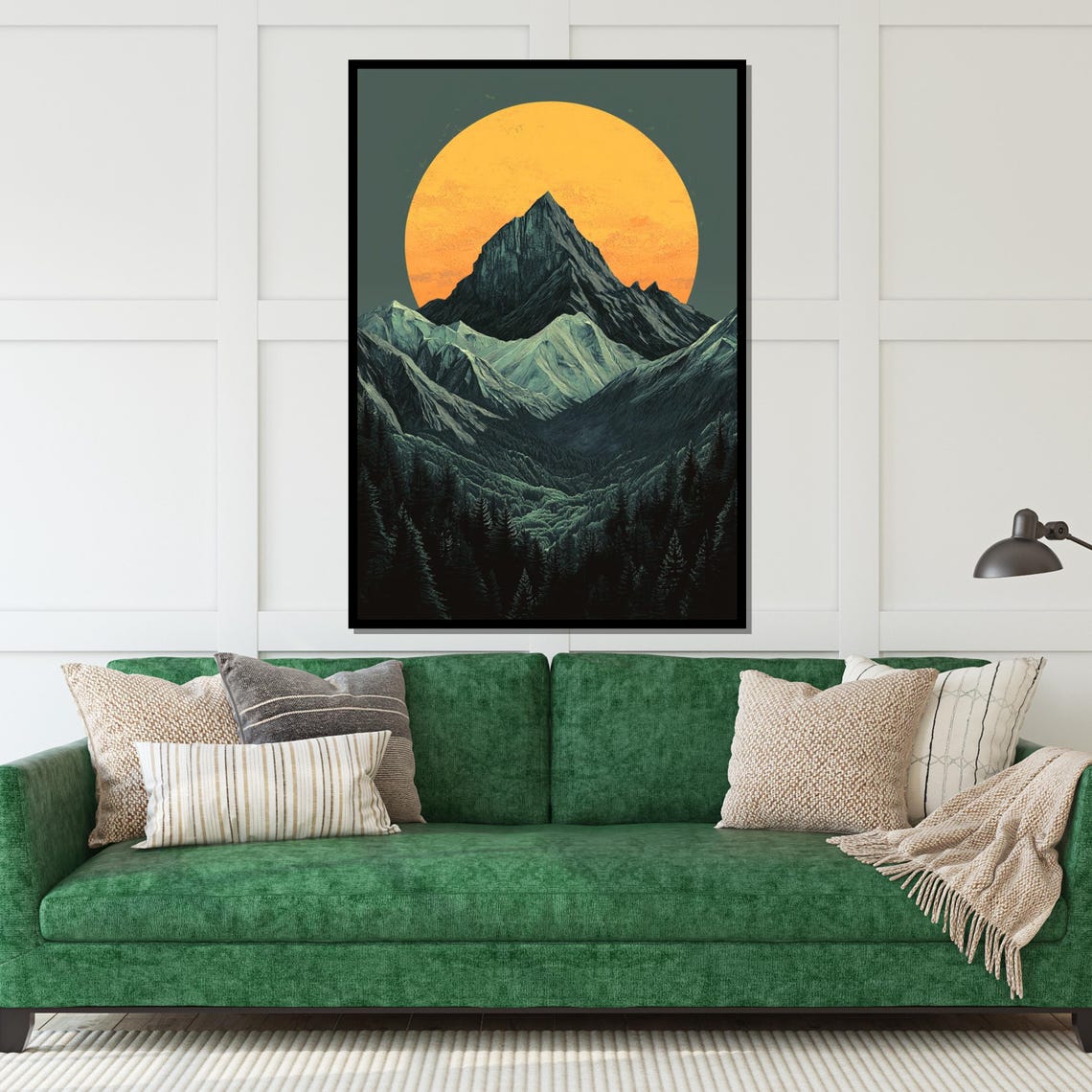 Majestic Mountain Peak Before Giant Orange Sun Dramatic Poster - Image 5
