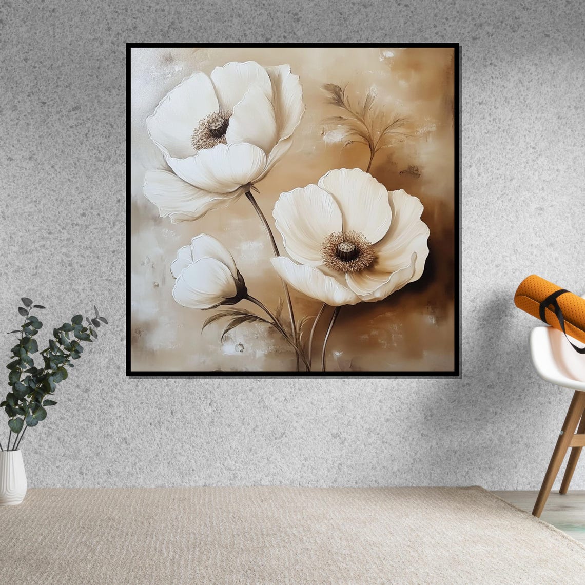 Elegant White Poppy Flowers Soft Beige Minimalist Floral Poster - Image 5