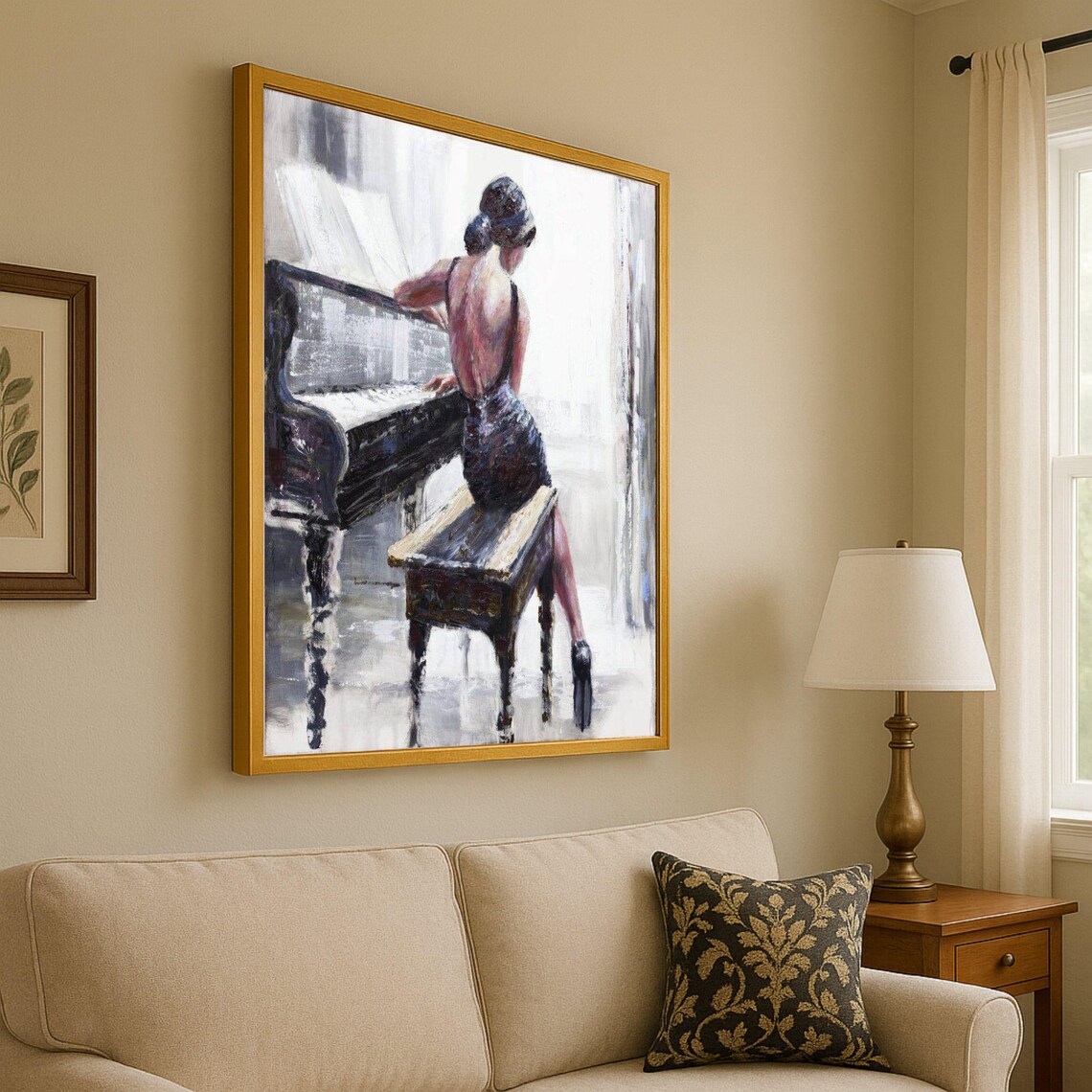 Elegant Pianist Woman In Black Dress Impressionist Piano Art Poster