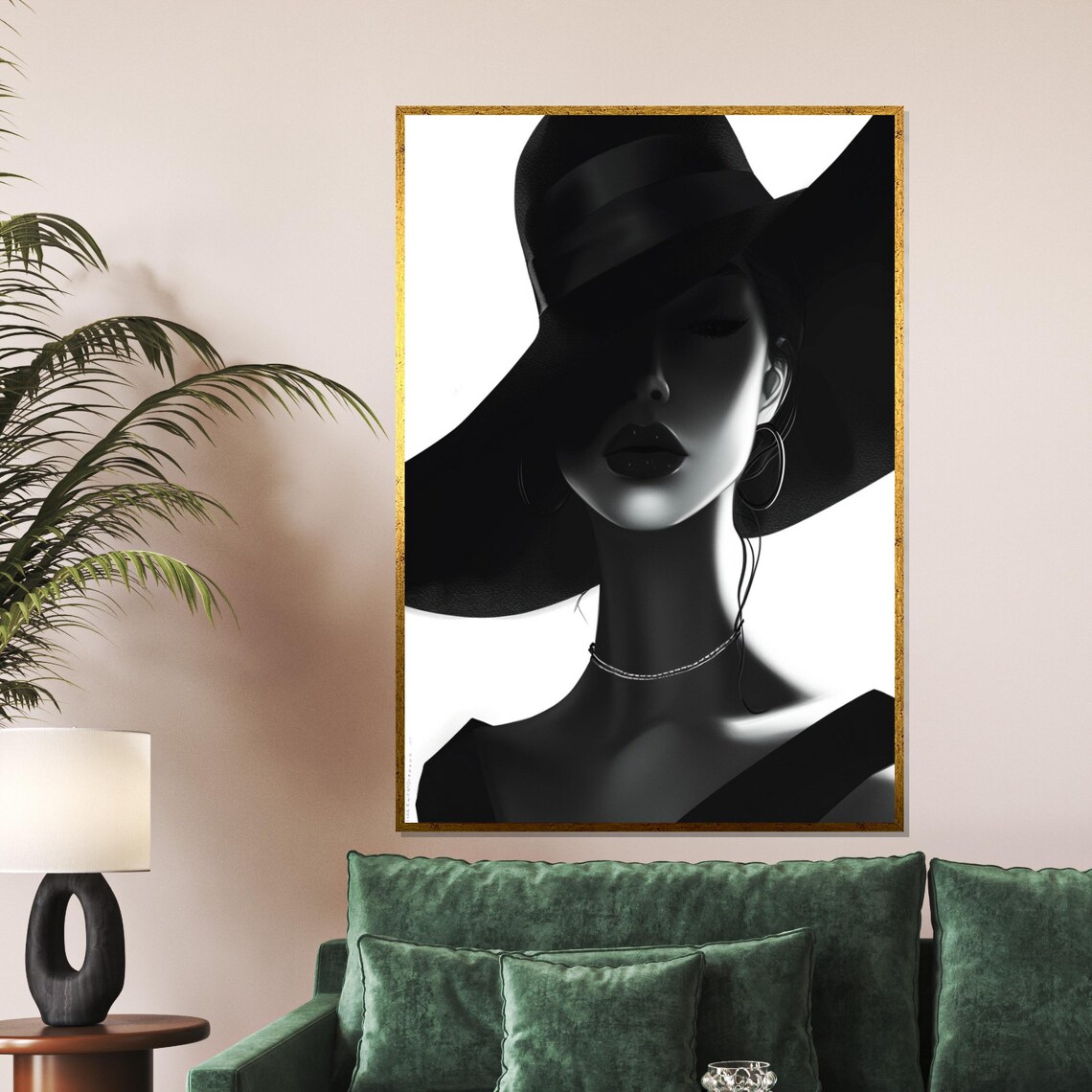 Elegant Monochrome Lady In Black Hat Fashion Portrait Style Poster