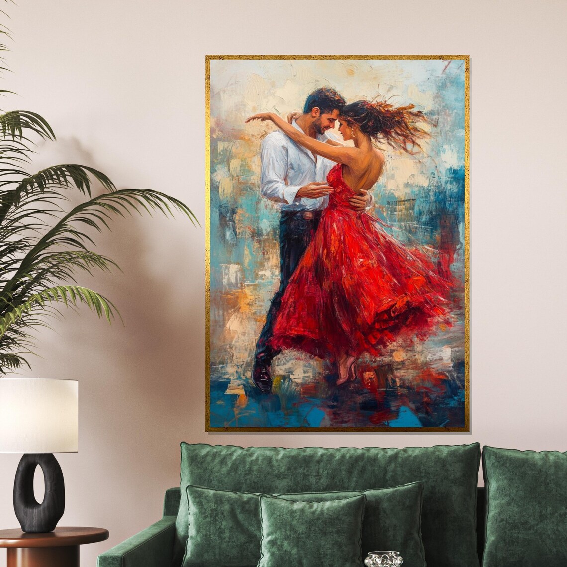 Dancing Couple Red Dress Whirling Joy Painting Love Art Poster