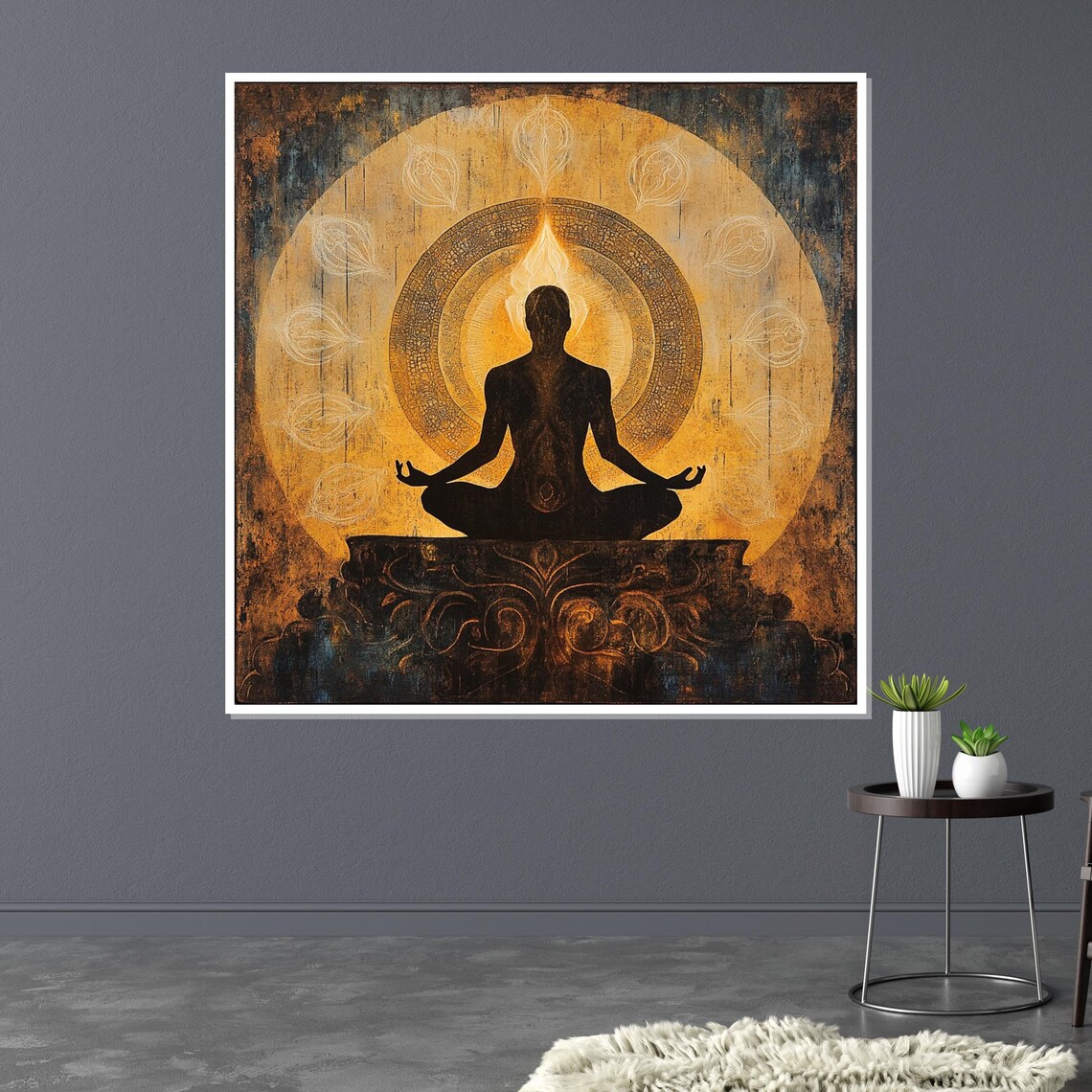 Meditating Figure Golden Mandala Ornate Pedestal Sacred Art Poster - Image 3