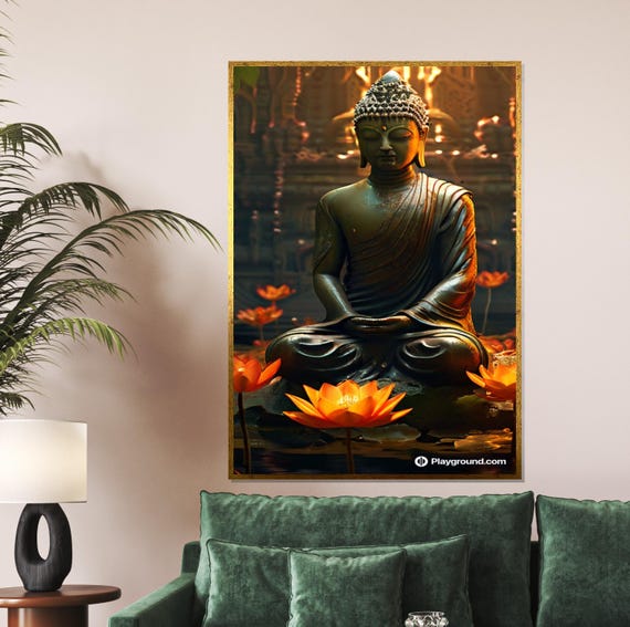 Serene Buddha Zen Meditation Wall Art Peaceful Buddha Statue Print Spiritual Decor Wall Art Design Ready To Hang