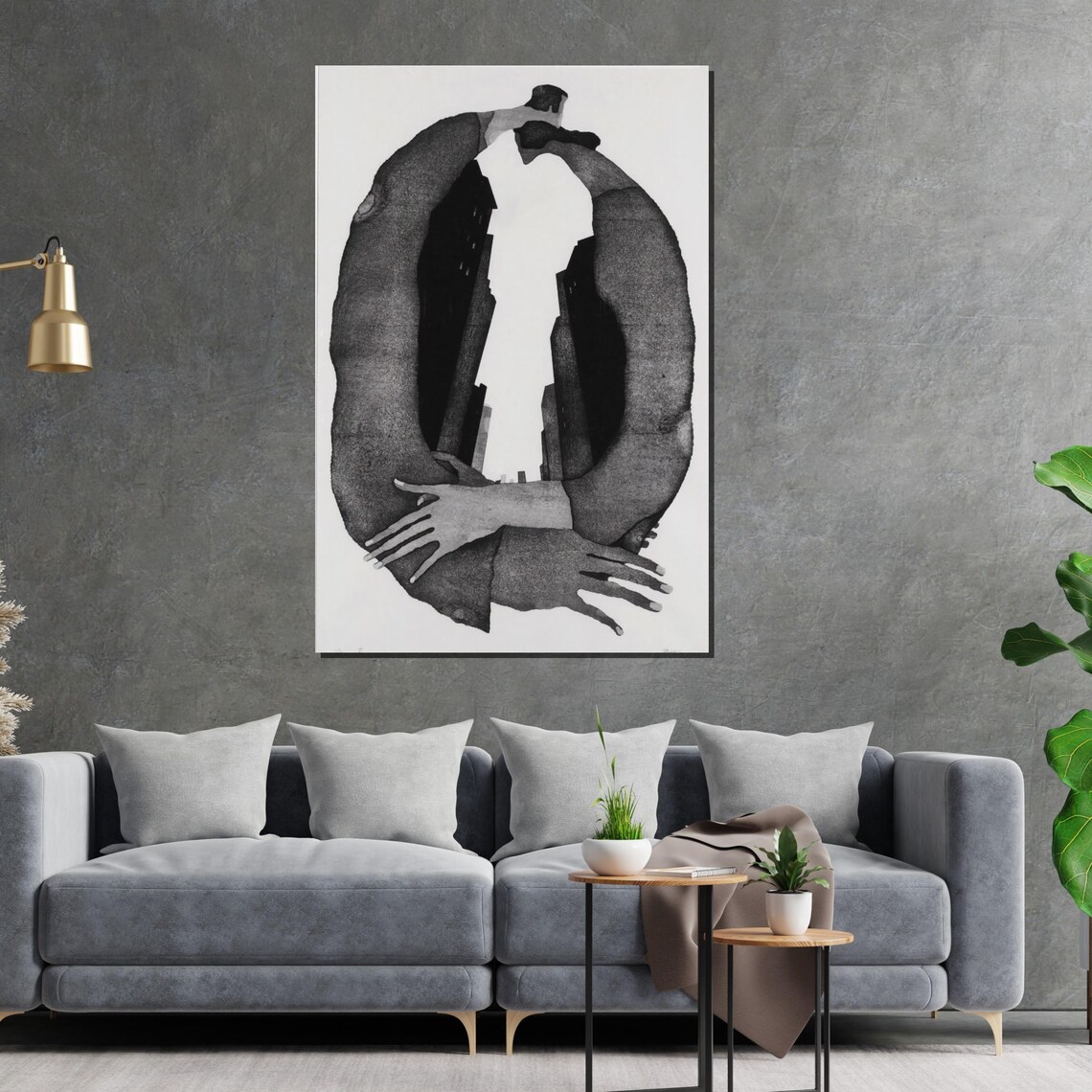 Monochrome Embrace Two Figures Entwined Circle Abstract Love Poster - Image 2