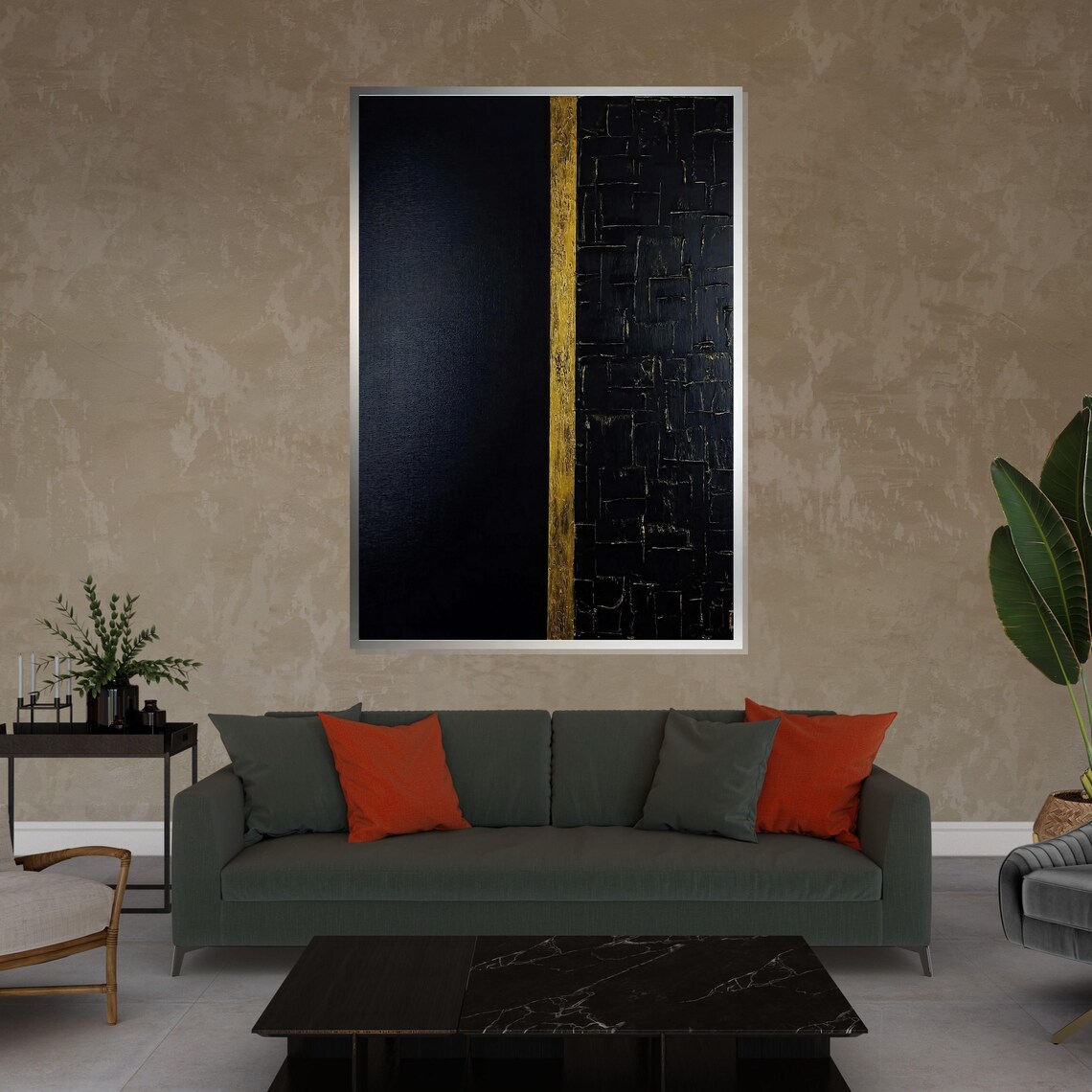 Black Gold Textured Stripe Geometric Modern Luxe Abstract Poster - Image 4
