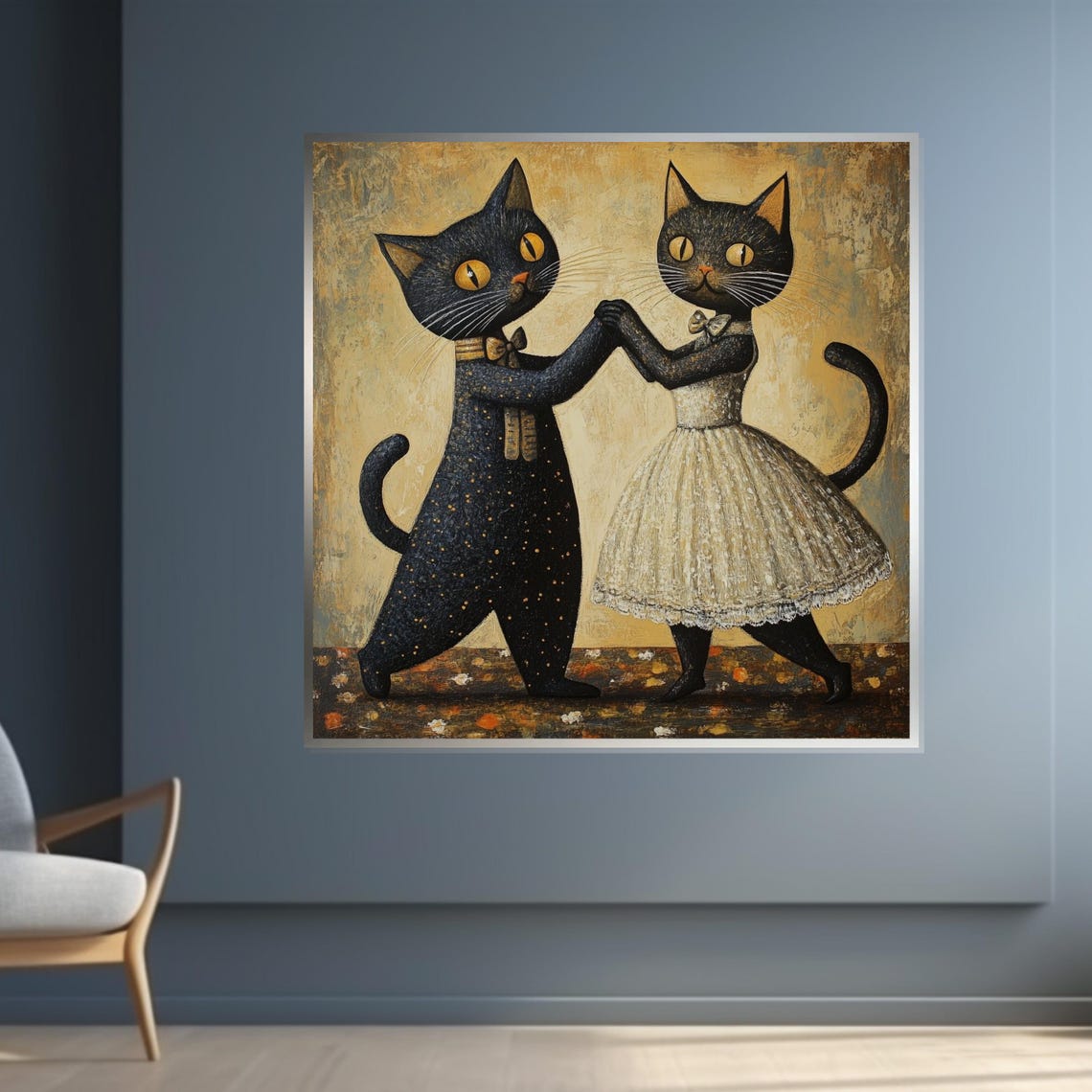 Two Adorable Black Cats Dancing Vintage Whimsical Feline Poster - Image 4
