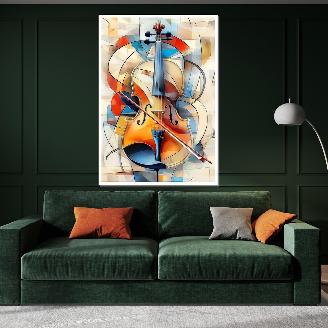 Cubist Style Violin with Bow Warm Red Blue Abstract Music Poster - Image 3