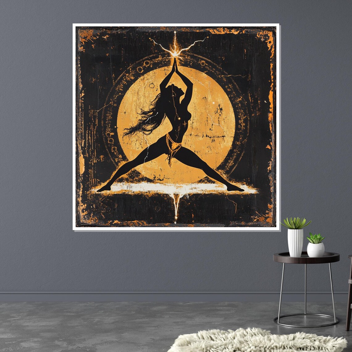 Warrior Woman Silhouette Golden Moon Lightning Black Gold Poster - Image 3