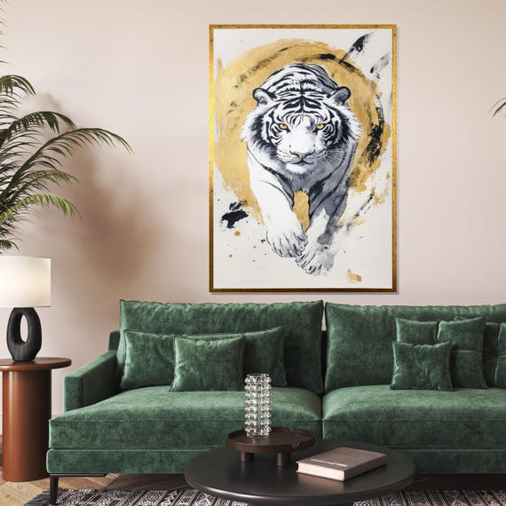 Regal Tiger Art White Tiger Wall Art Animal Wall Print Modern Design Ready To Hang Decoration Bold Wildlife Decor