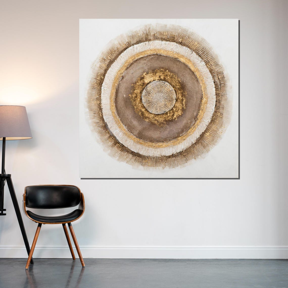 Golden Circular Ring Abstract Zen Beige Textured Decorative Poster - Image 2