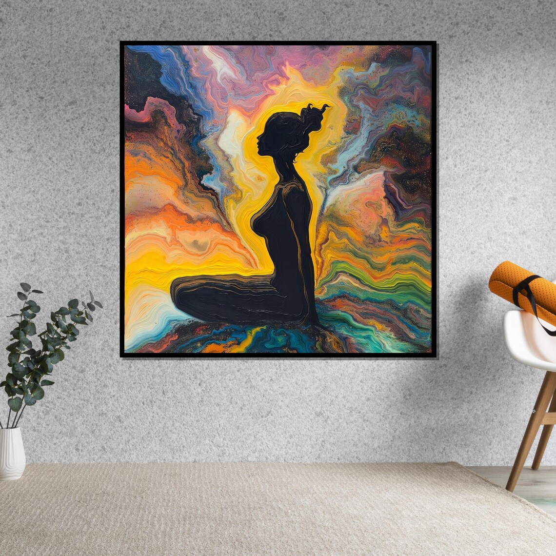 Meditating Woman Silhouette Cosmic Marble Swirl Colorful Wall Art - Image 5