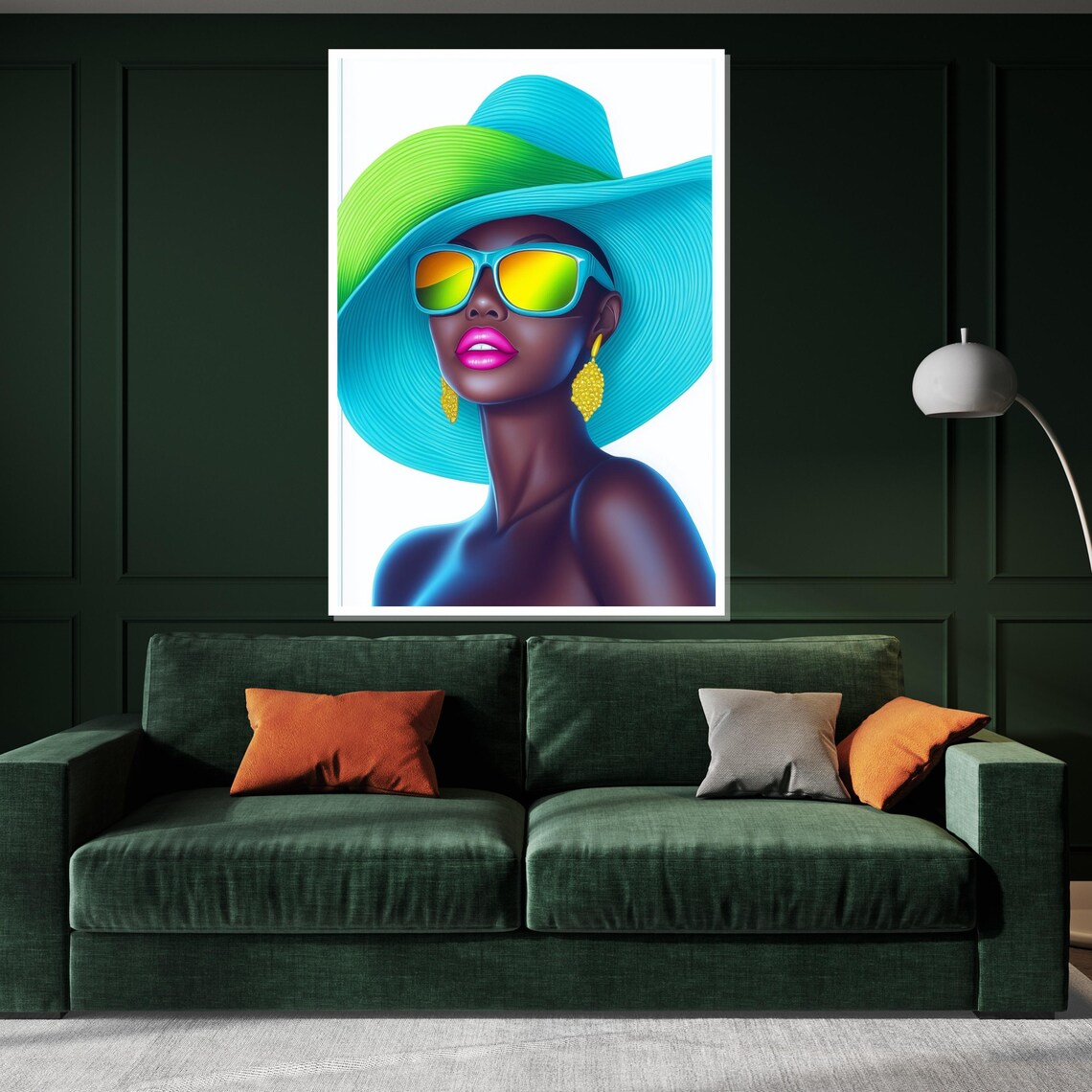 Vibrant Turquoise Hat Lady With Sunglasses Bold Pop Fashion Poster - Image 2