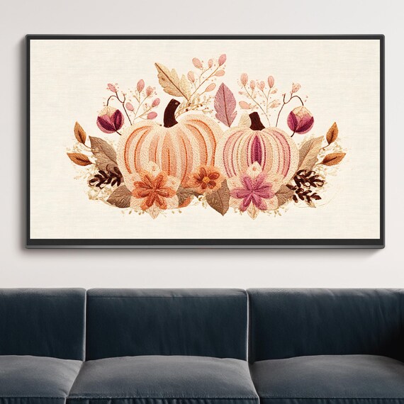 Embroidered Pumpkin Patch Frame Tv Art Fall Home Decor