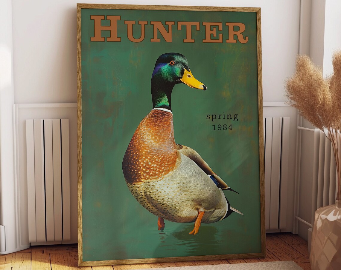 Vintage Mallard Print, Retro Outdoors Duck Hunting Poster