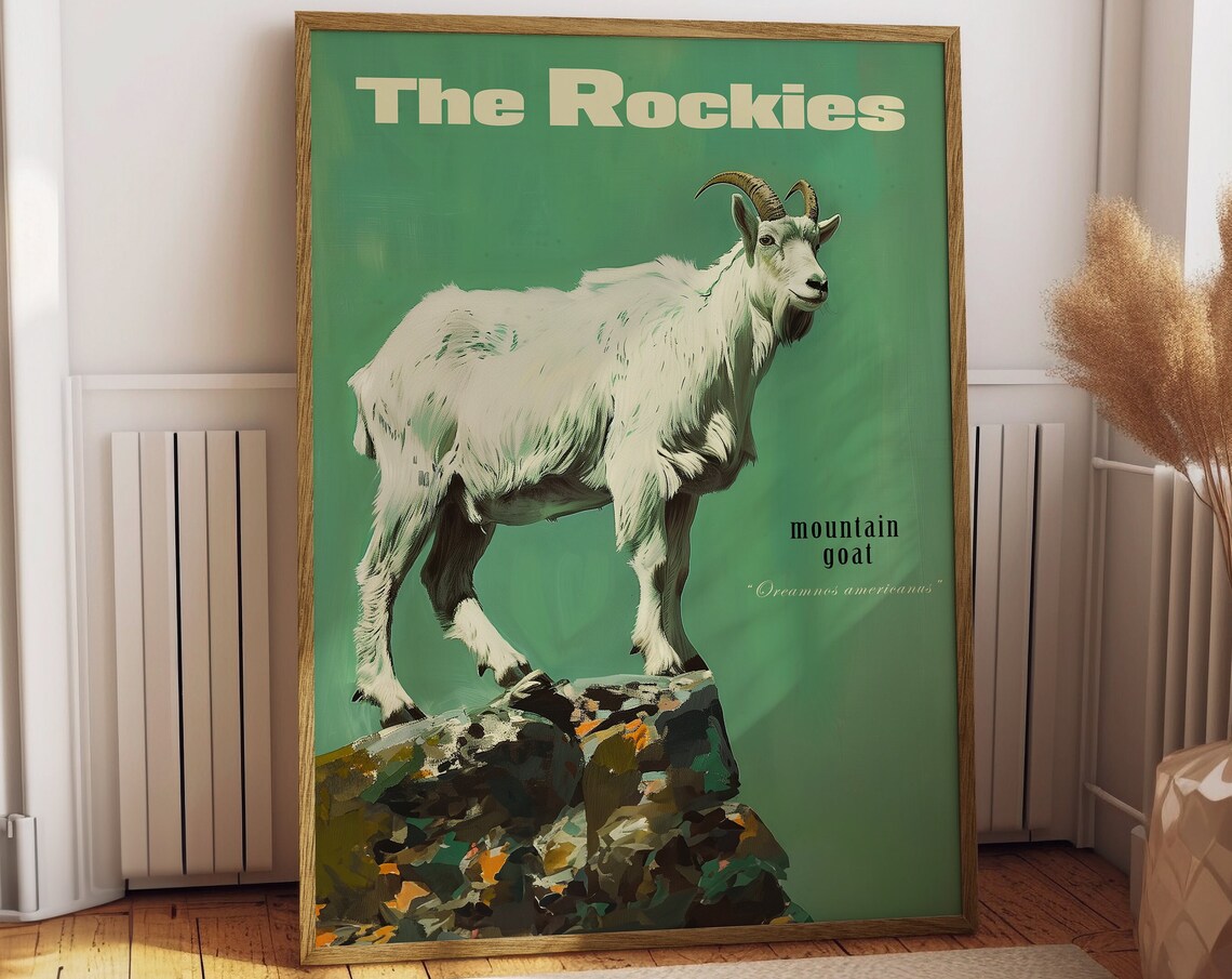 Vintage Mountain Goat Art Print, Rocky Mountains