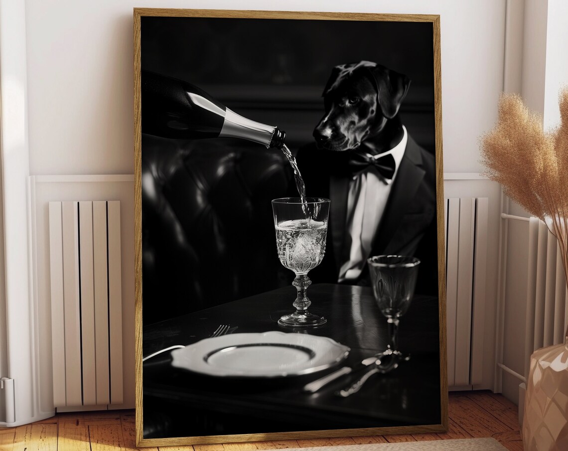 Black Lab in Tuxedo Champagne Funny Dog Poster for Dog Lovers