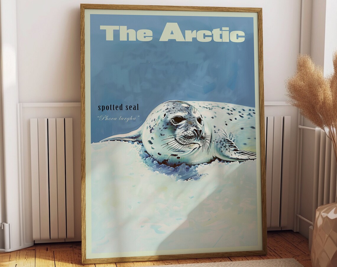 Vintage Spotted Seal Travel Poster, Alaskan Outdoors