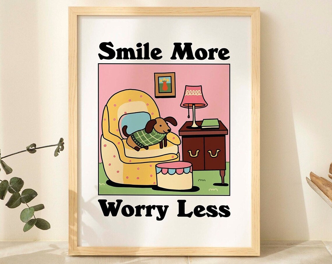 Retro Sausage Dog Happiness Quote Poster