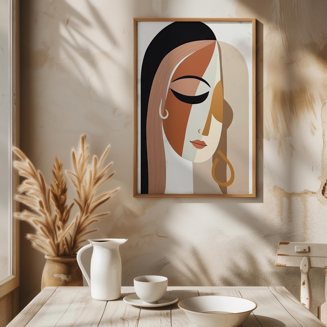 Abstract Woman Portrait Earthy Terracotta Tones Modern Face Wall Art Print - Image 8