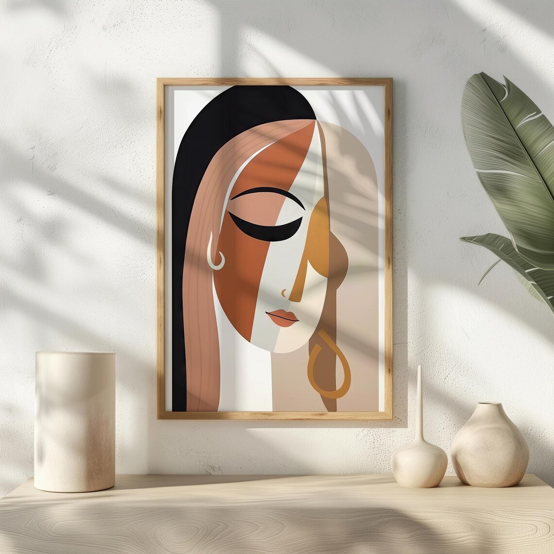 Abstract Woman Portrait Earthy Terracotta Tones Modern Face Wall Art Print - Image 2