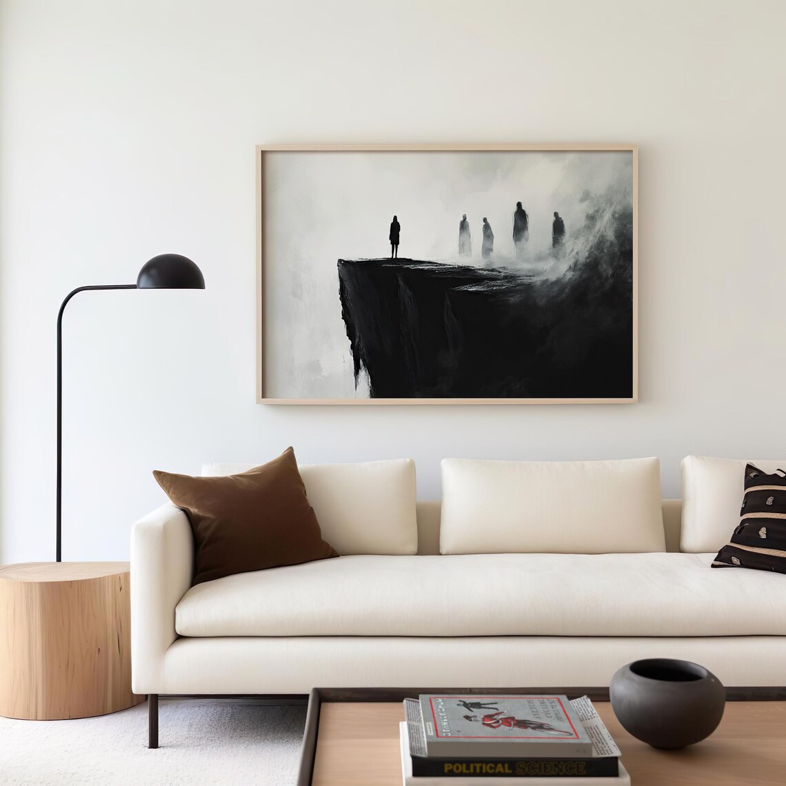 Lone Figure Cliff Edge Surreal Black White Fog Figures Poster - Image 3