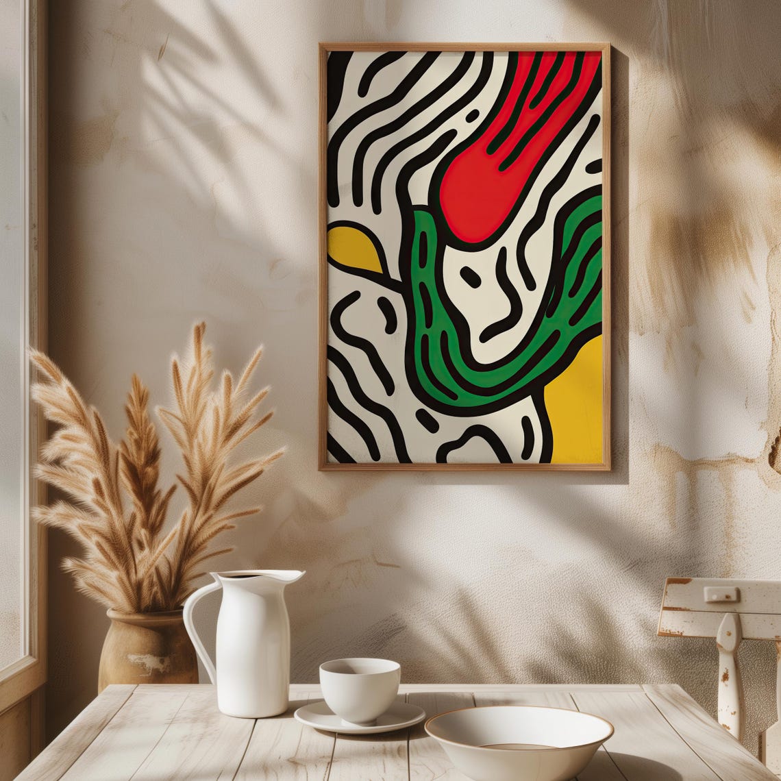 Vibrant Organic Abstract Shapes Red Green Yellow Bold Lines Poster - Image 2