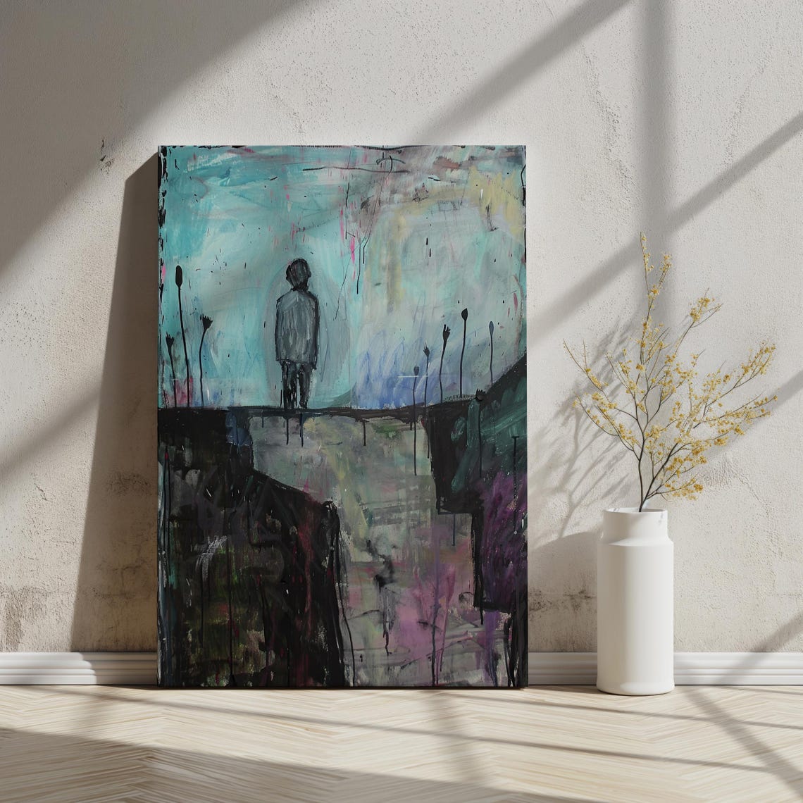 Abstract Melancholy Figure Art Dark Surrealist Expressionist Painting Emotionally Intense Wall Decor Moody Ai Art