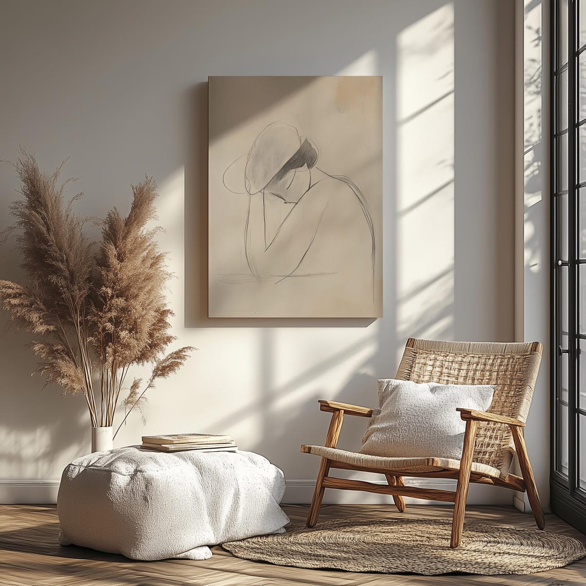 Contemplative Figure Minimalist Charcoal Sketch Line Art Poster - Image 3