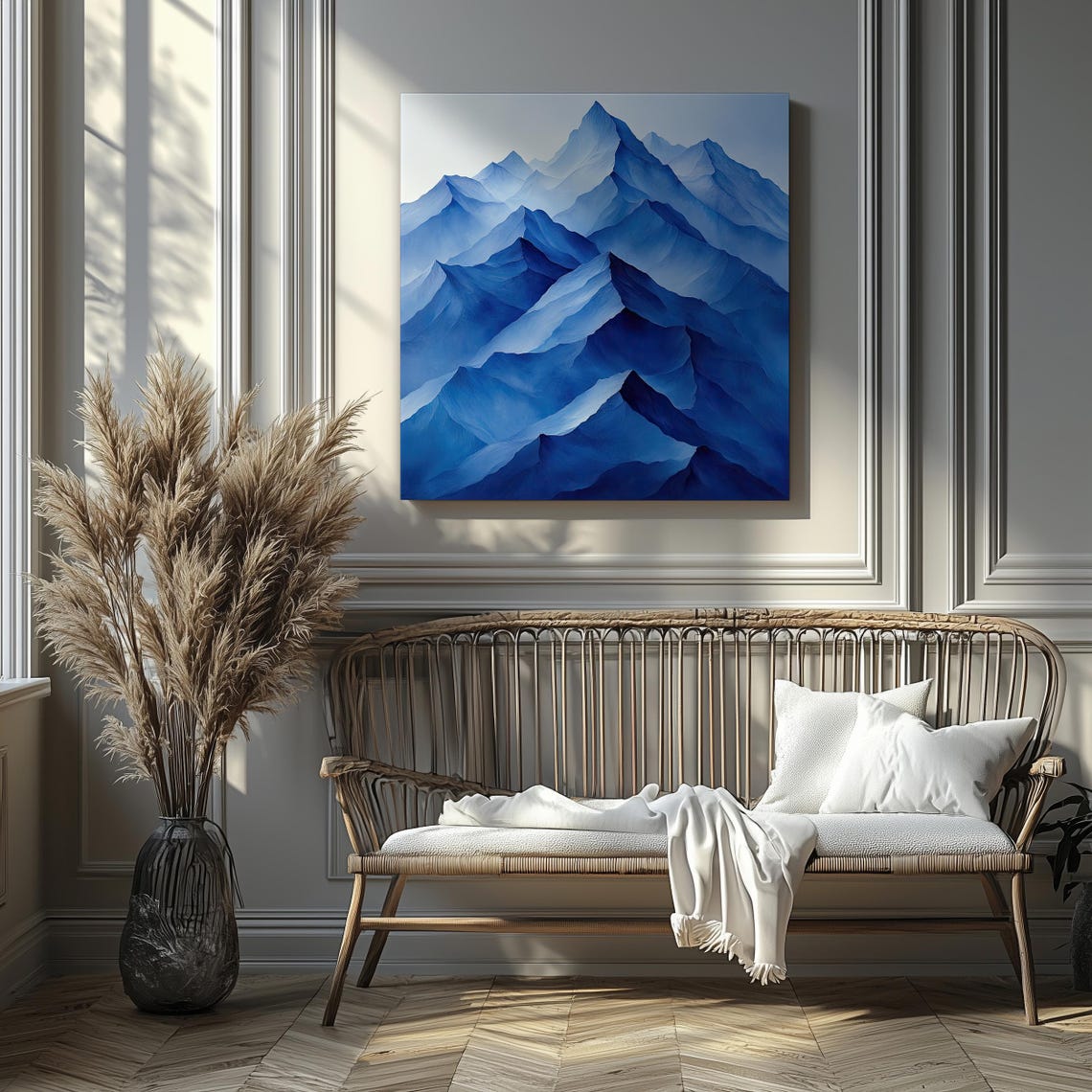 Abstract Mountain Peaks Art Print Geometric Landscape In Modern Blue Tones Contemporary Wall Decor Wall Art Ai Art - Image 5
