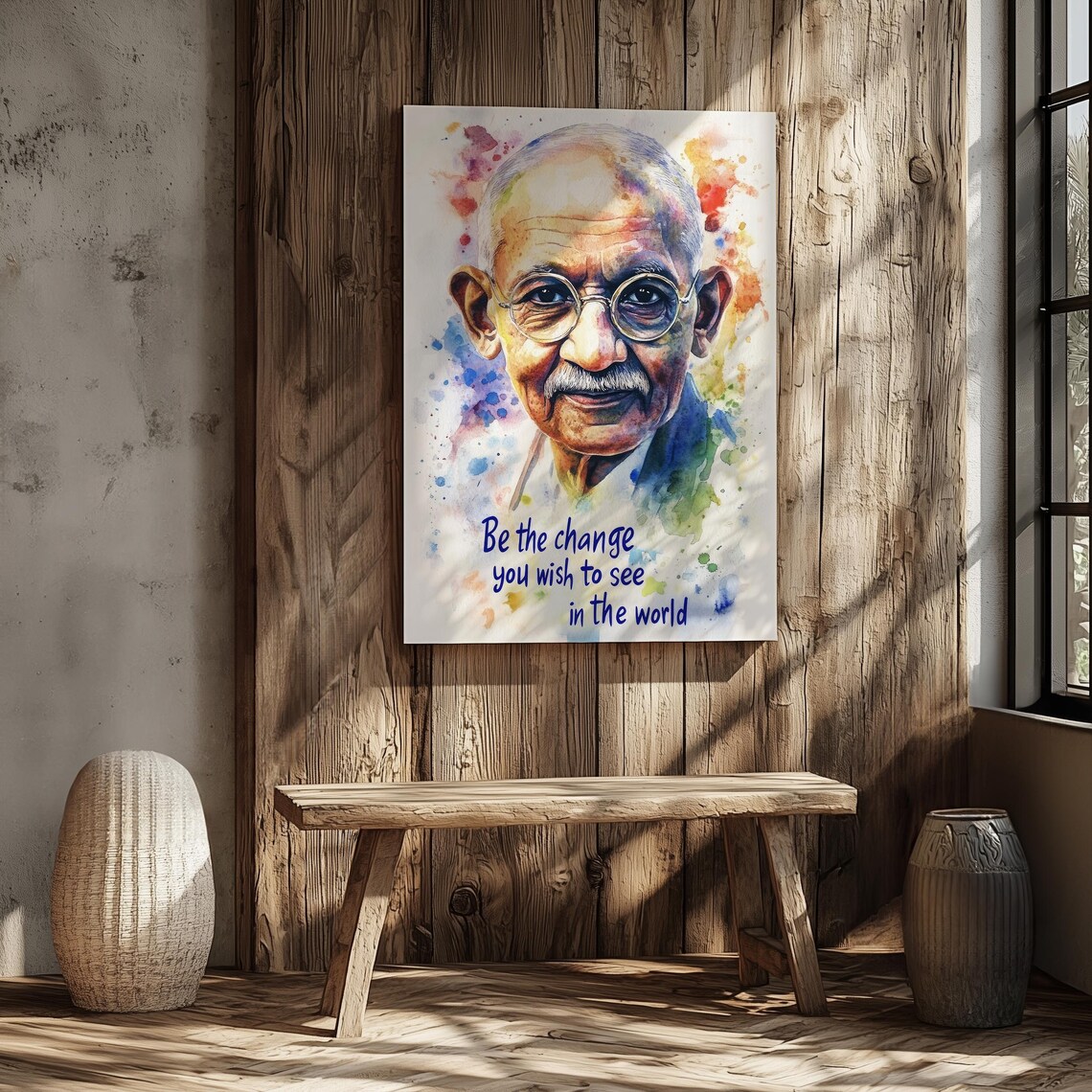 Mahatma Gandhi Watercolor Portrait Be The Change Inspirational Quote Print - Image 7
