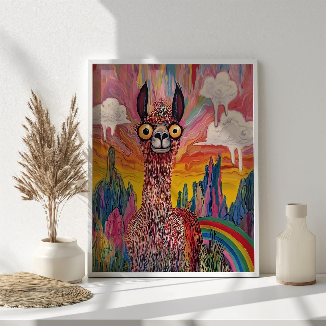 Surreal Psychedelic Llama Rainbow Fantasy Colorful Animal Poster