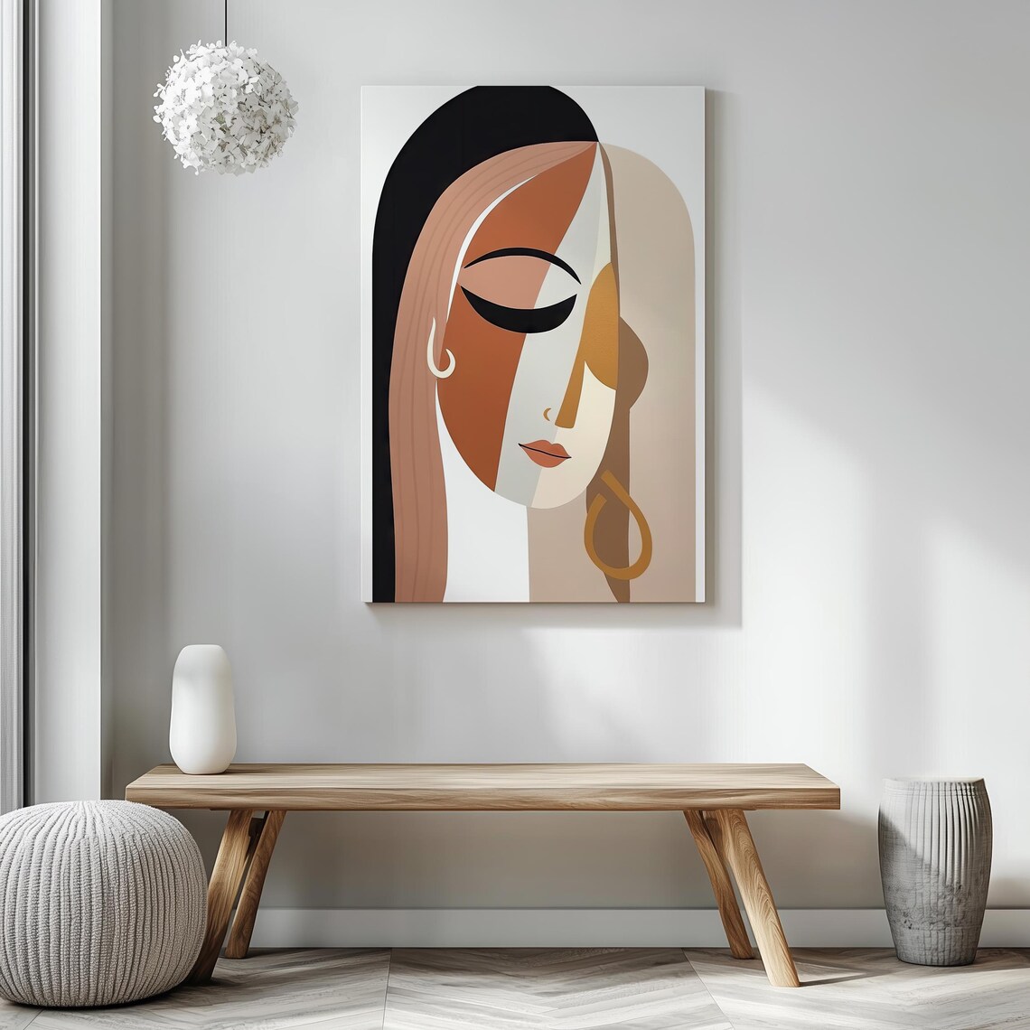 Abstract Woman Portrait Earthy Terracotta Tones Modern Face Wall Art Print - Image 3