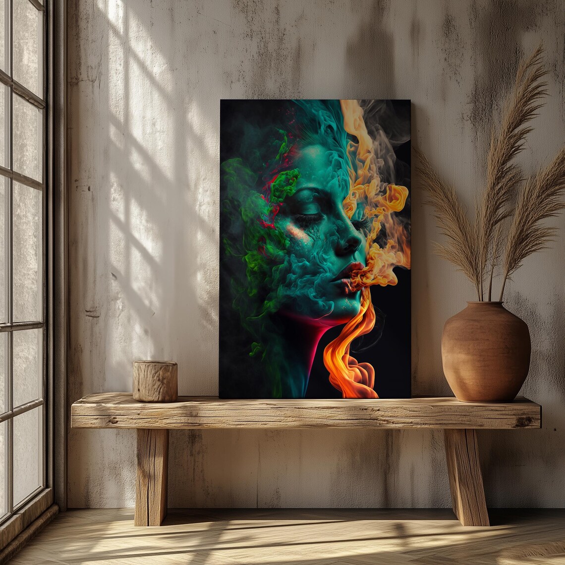 Ethereal Woman Smoke Portrait Teal Orange Mist Psychedelic Art Poster - Image 8
