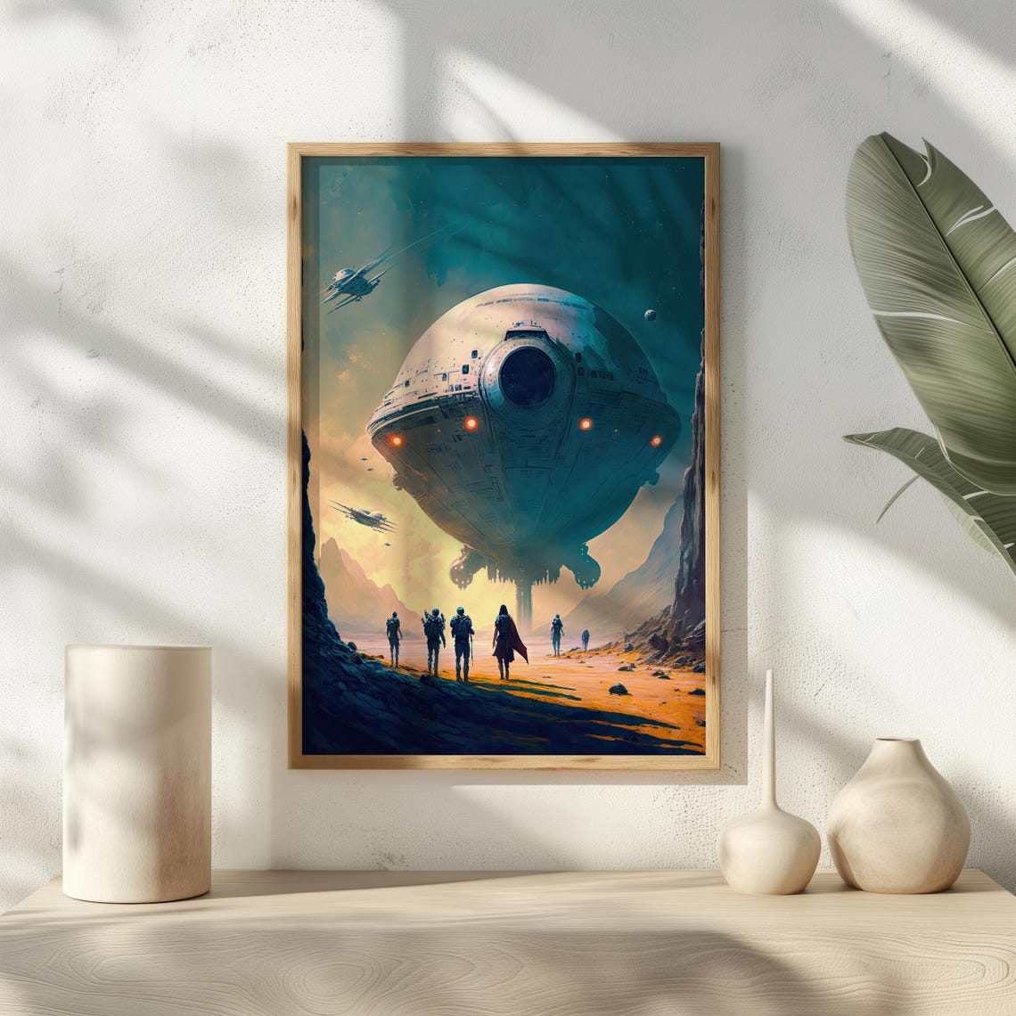 Giant Spaceship Desert Sci Fi Astronauts Retro Space Art Poster - Image 4