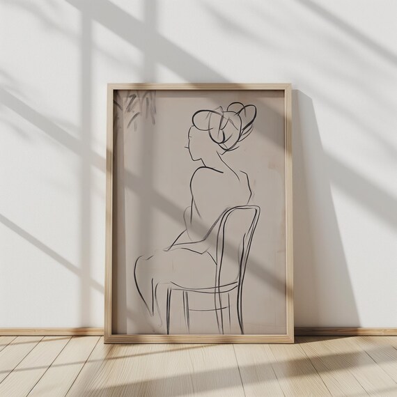 Seated Woman Elegant Line Art Contour Drawing Minimalist Figure Poster