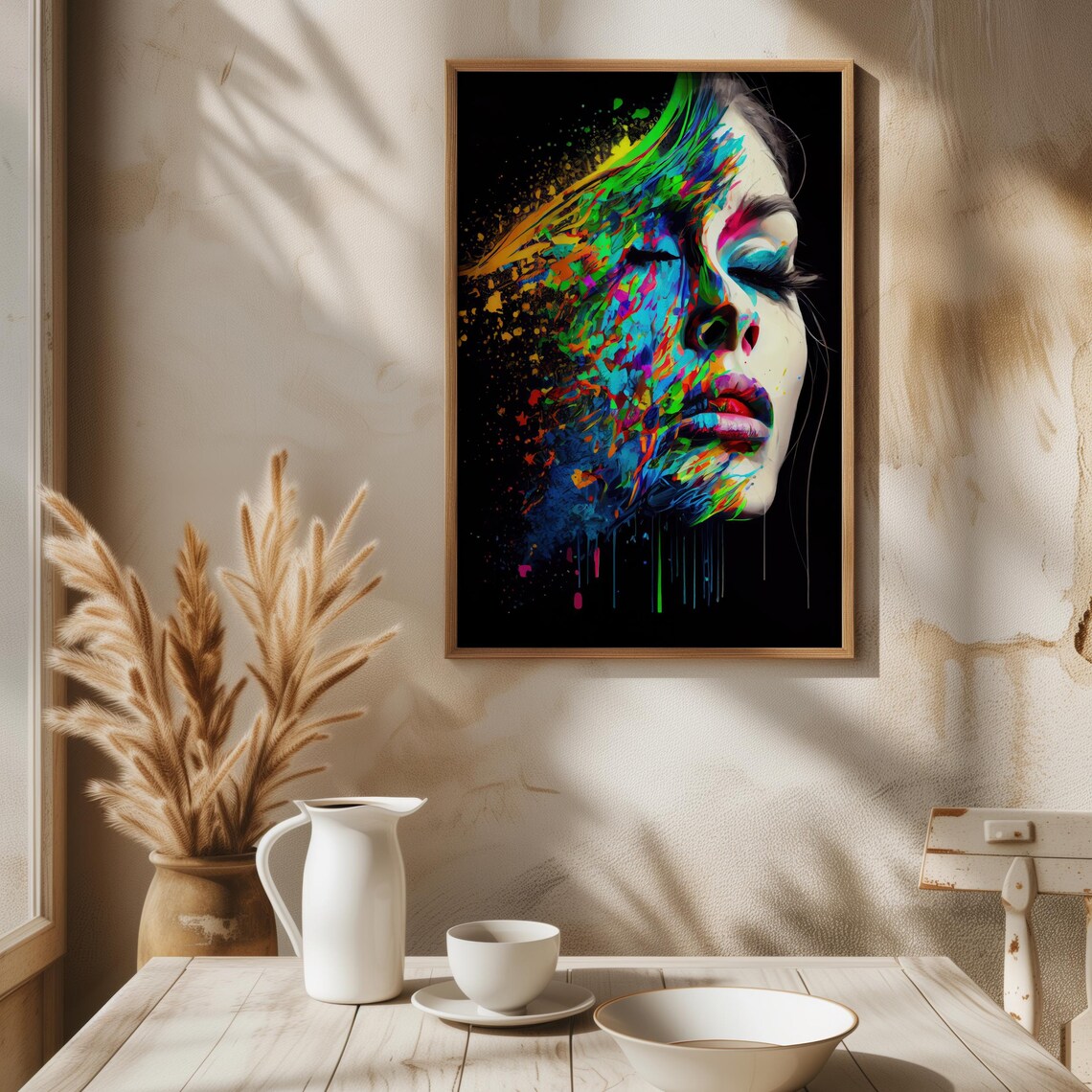 Colorful Neon Paint Splash Woman Portrait Abstract Expressionist Art Poster - Image 3