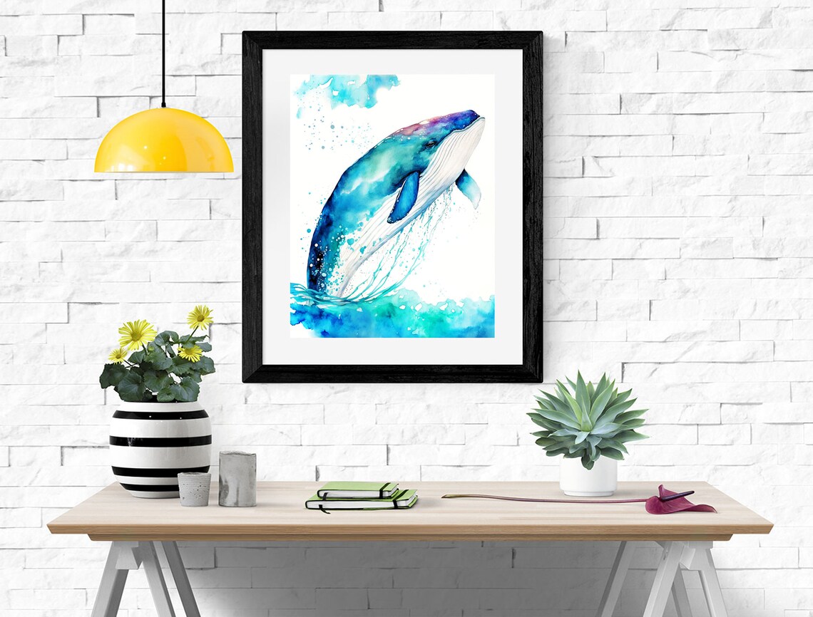 Watercolor Whale Nautical Decor, Humpback Whale Art Print - Image 2