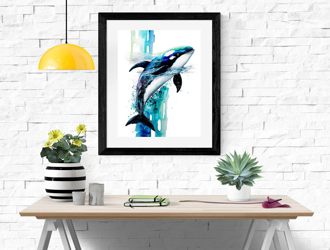 Watercolor Orca Art, Nautical Ocean Wall Print - Image 2