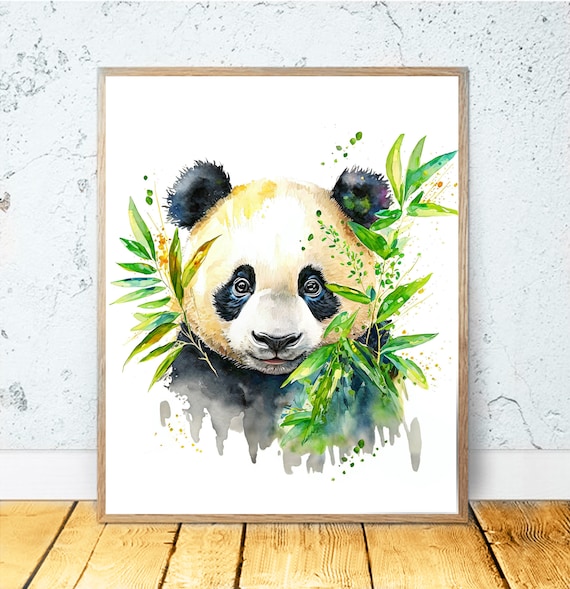 Panda Bear Watercolor Art Print, Wildlife Decor